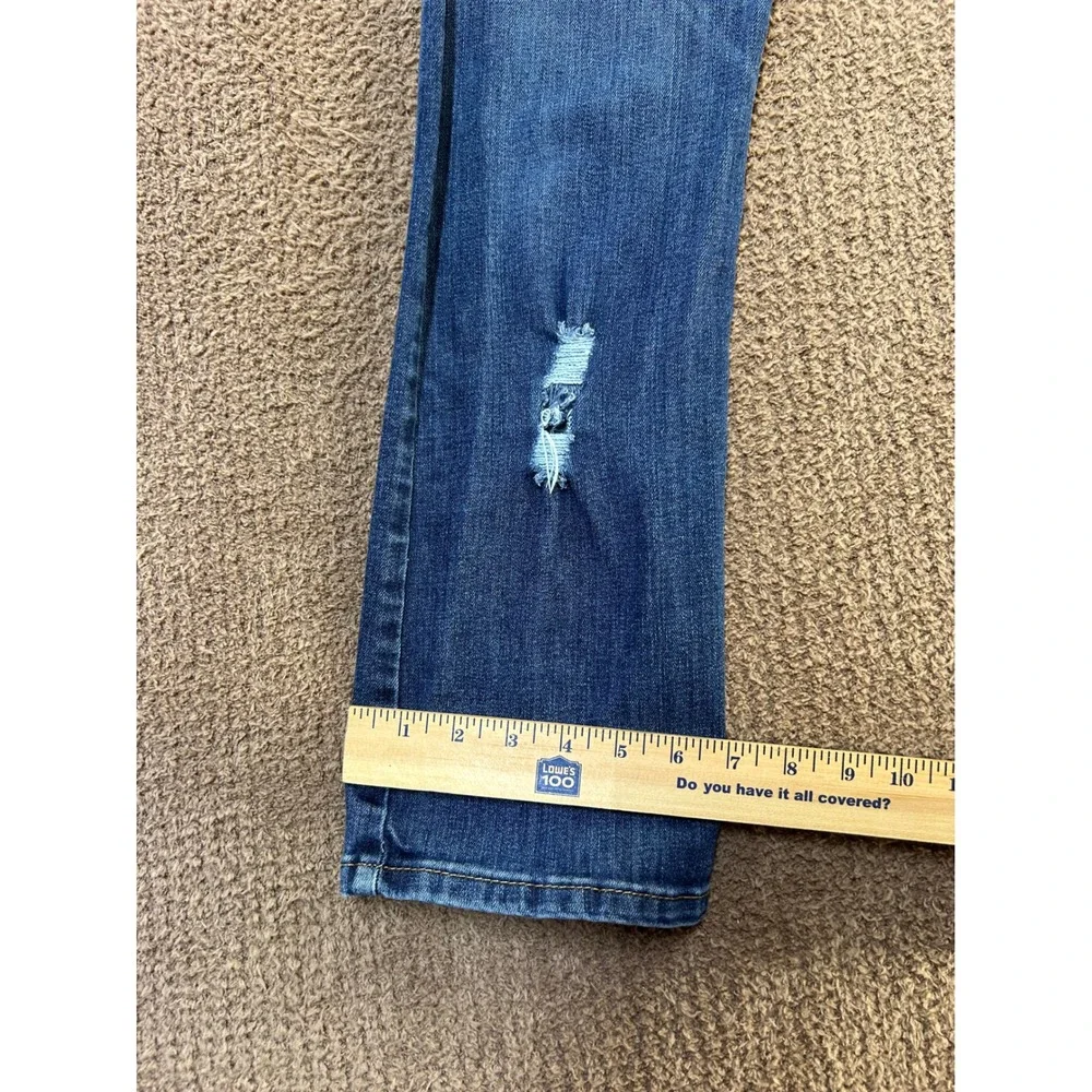Levis 513 Slim Straight Jeans Mens 34x32 Medium Wash Blue Distressed Denim